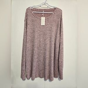 Dolnine Women's Dusty Mauve Soft Ribbed Scoop Neck Sweater Size 4X
